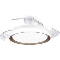 Philips Bliss Fan Ceiling Light with white circular LED light and sleek silver fan blades.