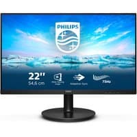 Philips V Line 21.5" Full HD LED Monitor with slim black bezel, round base, and screen displaying vibrant ocean image.