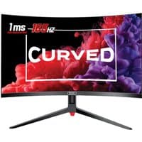 Curved 32" piXL gaming monitor with 165Hz refresh rate, black frame, and red accents on a V-shaped stand.