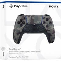PlayStation 5 DualSense Wireless Controller with grey camouflage pattern and black buttons.