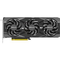 PNY GeForce RTX 5070 Ti OC graphics card with triple fan design, black and silver accents, and 16 GB GDDR7 memory.