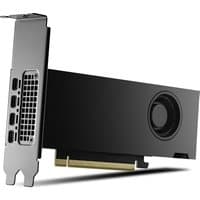 Black PNY RTX2000 Ada graphics card with single fan and multiple display ports.