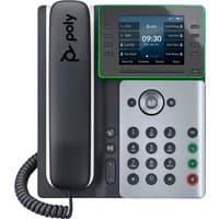 Poly Edge E350 IP Phone, black and silver with LCD screen, keypad, and PoE-enabled features.