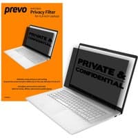 PREVO 15.6" frameless laptop privacy screen filter, anti-glare, black with "PRIVATE & CONFIDENTIAL" text on screen.