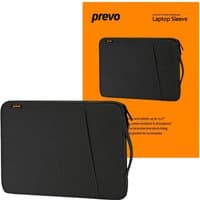 Black PREVO LB007 15.6" laptop sleeve with diagonal stitching and orange logo on top corner.