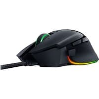 Black Razer Basilisk V3 gaming mouse with RGB lighting, ergonomic design, and braided USB Type-A cable.