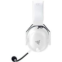 White Razer BlackShark V2 Pro wireless gaming headset with headband, detachable mic, and Razer logo on ear cup.