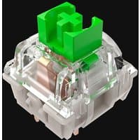 Transparent Razer key switch with green cross-shaped stem, part of a 36-piece set.