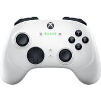 White Razer Wolverine V3 Pro USB gamepad with black buttons, analog sticks, and Xbox logo for PC and Xbox Series consoles.