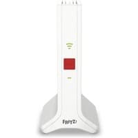 White FRITZ! 3000 AX network repeater with red button and LED indicators, sleek vertical design.