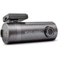 Compact black Road Angel Halo Go dash cam with cylindrical body and lens on the side, featuring 1080p Full HD.