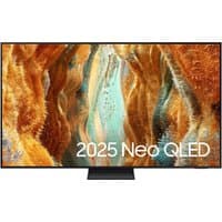 85" Samsung Neo QLED 4K Smart TV with thin black bezel, vibrant abstract display, and "2025 Neo QLED" text on screen.