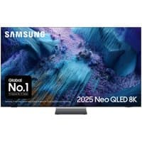 Samsung 85" Neo QLED 8K Smart TV with thin bezels, vibrant display, and central stand.
