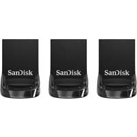 Black SanDisk Ultra Fit USB flash drive 32GB, compact design, USB Type-A 3.2 Gen 1, with SanDisk logo on the front.