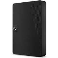 Black Seagate Expansion 4TB external hard drive with textured surface and Seagate logo on the front.