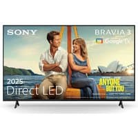 Sony BRAVIA 43" 4K HDR LED Smart TV, thin black bezel, vivid display showing a couple on a boat, Google TV logo.