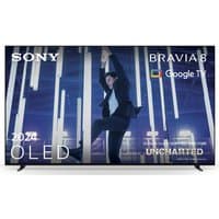 Sony BRAVIA 8 77" XR OLED 4K HDR Smart TV with thin bezels, sleek stand, displaying vibrant action scene.