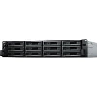 Black Synology RackStation RS3621RPXS 2U NAS server with multiple drive bays and Intel Xeon D-1531 processor.