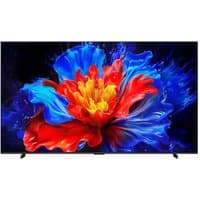 TCL 98" 4K QLED HDR Smart TV with ultra-thin bezels, vibrant display showing a colorful abstract flower design.