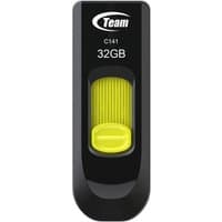 Black and yellow Team Group C141 USB flash drive, 32GB, USB Type-A 2.0, with sliding cover.