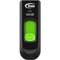 Black and green Team Group C141 USB flash drive, 64 GB, USB Type-A 2.0, with a sliding green connector.