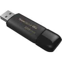 Black Team Group C175 USB flash drive, 32GB, USB Type-A 3.2 Gen 1, with gold text and a sleek cap design.
