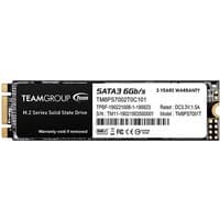 Team Group MS30 M.2 SATA SSD 2 TB with black and white label, gold connectors, and warranty details.