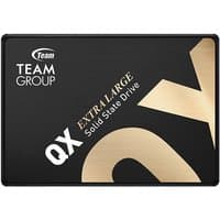 Black Team Group QX 1TB SSD with gold lettering and logo, 2.5" form factor, Serial ATA III interface.