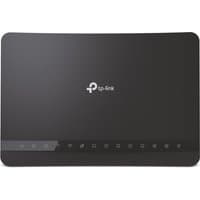 Black TP-Link Archer VR1210v wireless router with Gigabit Ethernet, dual-band antennas, and LED indicators on front.