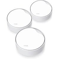 White circular TP-Link AX3000 mesh Wi-Fi 6 system units with smooth top and subtle logo.
