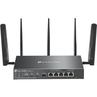 Black TP-Link ER706WP-4G router with four antennas, Gigabit Ethernet ports, dual-band 2.4/5 GHz.