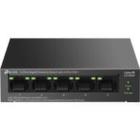 Black TP-Link LiteWave 5-Port Gigabit Desktop Switch with 4-Port PoE+, featuring LED indicators above each port.
