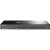 Black TP-Link Omada 16-Port 10GE SFP+ L2+ Managed Switch with LED indicators and ventilation slots.