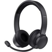 Black Trust Ayda headset with cushioned ear cups, adjustable headband, and attached microphone, USB Type-C, Bluetooth.