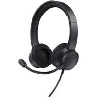 Black Trust HS-260 wired neck-band headset with USB Type-A, padded ear cups, and adjustable microphone.