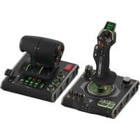 Black Turtle Beach HOTAS joystick and throttle with touch display, stick-mounted HUD, and green accents for flight simulation.