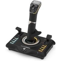 Black Turtle Beach VelocityOne Flightstick with buttons, throttle levers, and illuminated controls for Xbox and PC.