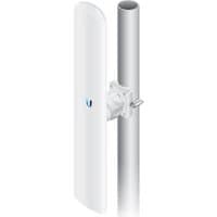White Ubiquiti LAP-120 MIMO directional antenna with 16 dBi gain, mounted on a vertical pole.