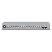 Grey Ubiquiti Pro Max 16 L3 2.5G Ethernet switch, 1U rackmount, 16 ports, LED indicator panel on left.
