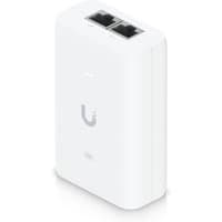 White Ubiquiti U-PoE+ Gigabit Ethernet adapter with two Ethernet ports and sleek rectangular design.