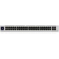 Ubiquiti UniFi Pro 48-Port PoE switch, white with black ports, LED indicators, and compact rectangular design.