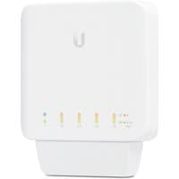 White Ubiquiti UniFi USW-FLEX switch with four Ethernet ports, LED indicators, and a compact, square design.