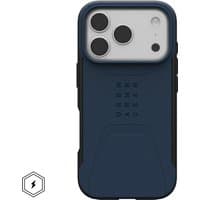 Blue Urban Armor Gear phone case with rugged design, textured back, and precise camera cutout for 6.3" devices.