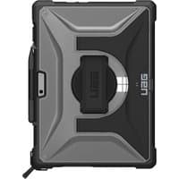 Black and transparent Urban Armor Gear tablet case with rugged design and reinforced corners for 13-inch tablets.