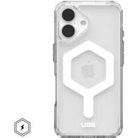 Transparent white Urban Armor Gear Plyo phone case with reinforced corners and hexagonal pattern.