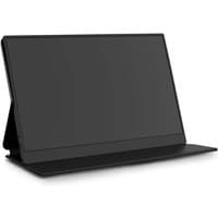 Black Urban Factory 15.6" portable monitor with slim design, USB-C and HDMI ports, and a foldable stand.