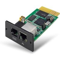 V7 SNMP network card with dual Ethernet ports, green circuit board, and black front panel for UPS 1500VA/3000VA rack mount.