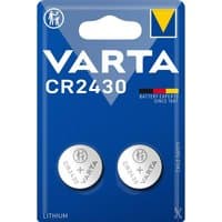 Varta CR2430 lithium button cell battery pack with two silver batteries on blue blister card.