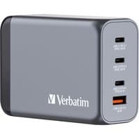 Gray Verbatim GNC-240 GaN Charger 240W with 2 USB-C ports and 1 USB-A port, compact rectangular design.
