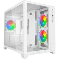 White VIDA Akira V2 PC case with tempered glass panels and three RGB fans.